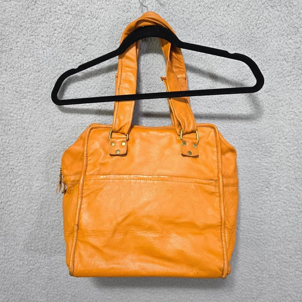 Vintage 70s Cowhide Leather Square Handbag Purse 12x12x7 Burnt Orange Mr. Hide